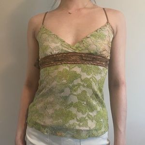 Y2K Green and Brown Lace Sequin Tank